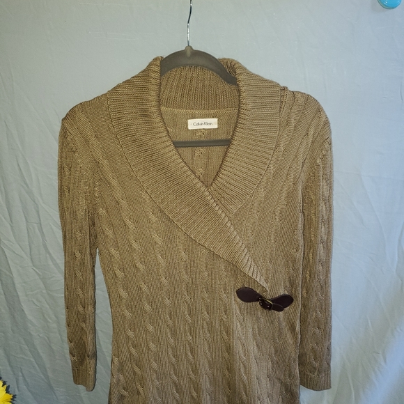 310- Calvin Klein Cable knit Faux Wrap Sweater dress shawl neck  long sleeve - Picture 7 of 14